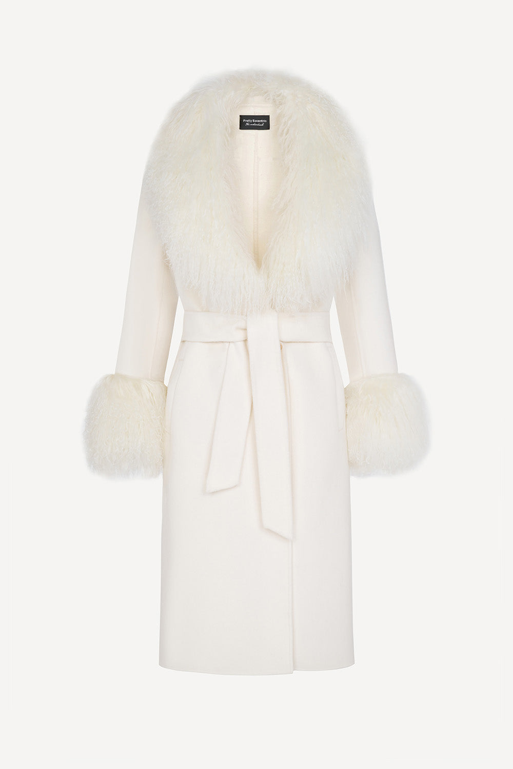 White Mongolian Shearling Wool Coat with Fur Collar Pretty Eccentric