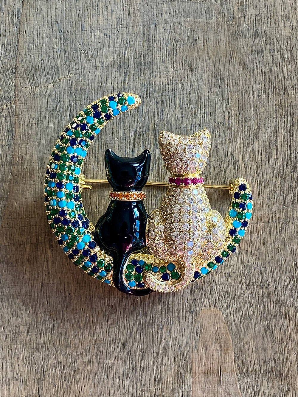 Cats & moon brooch