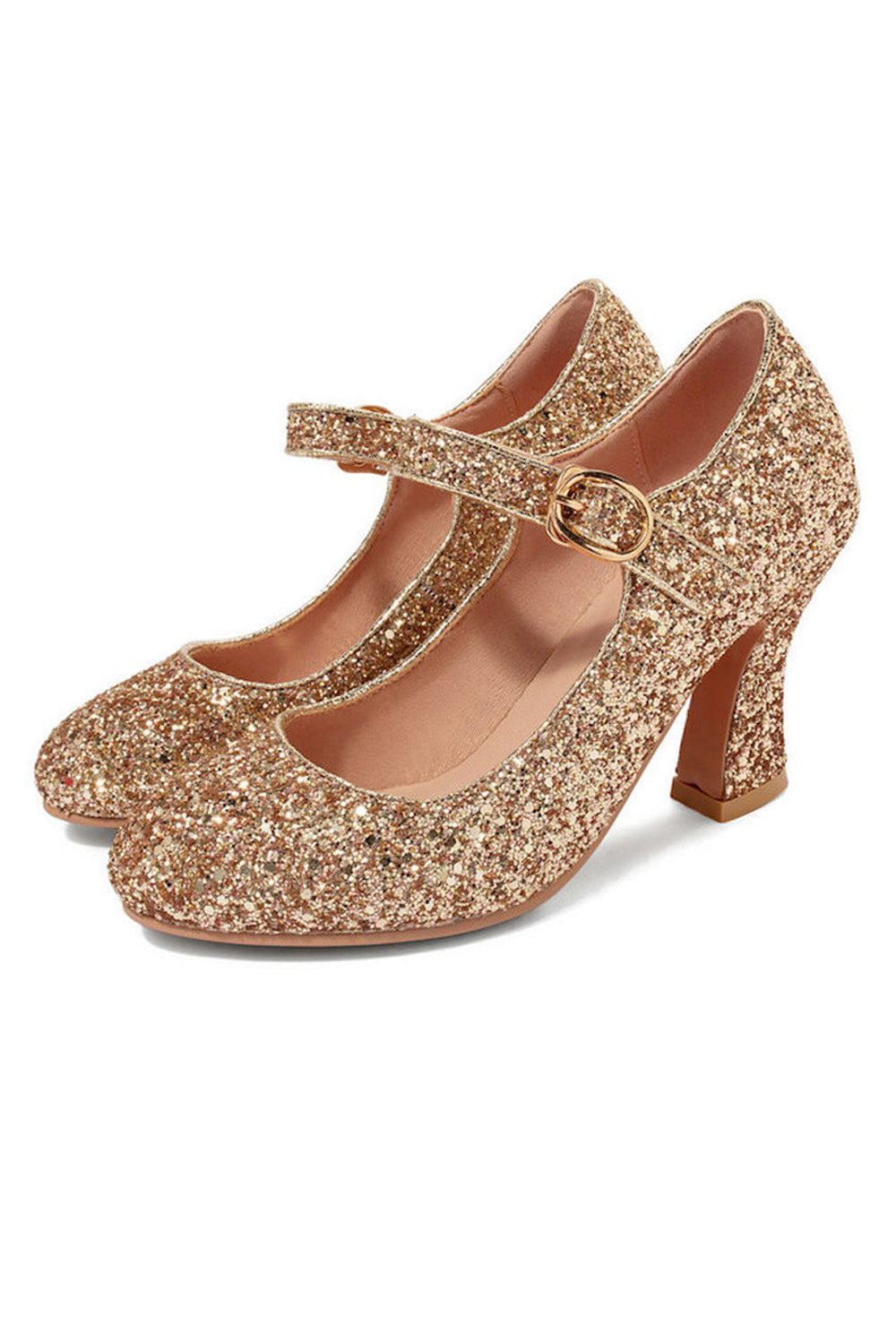 Glitter Mary Jane heels in gold