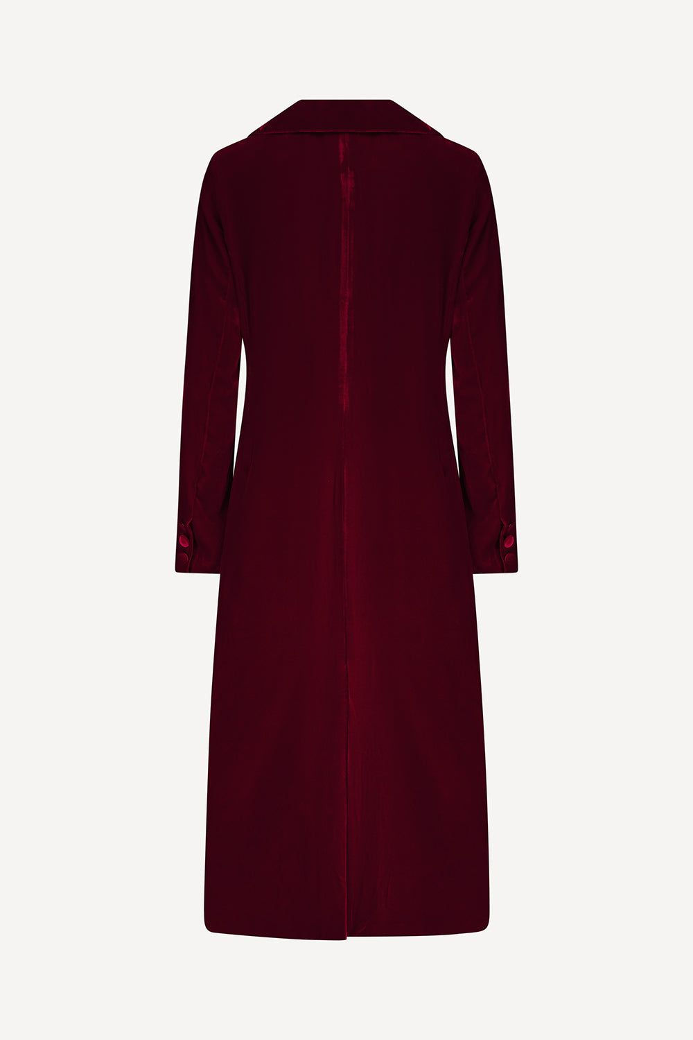 Red velvet coat for women on a white background
