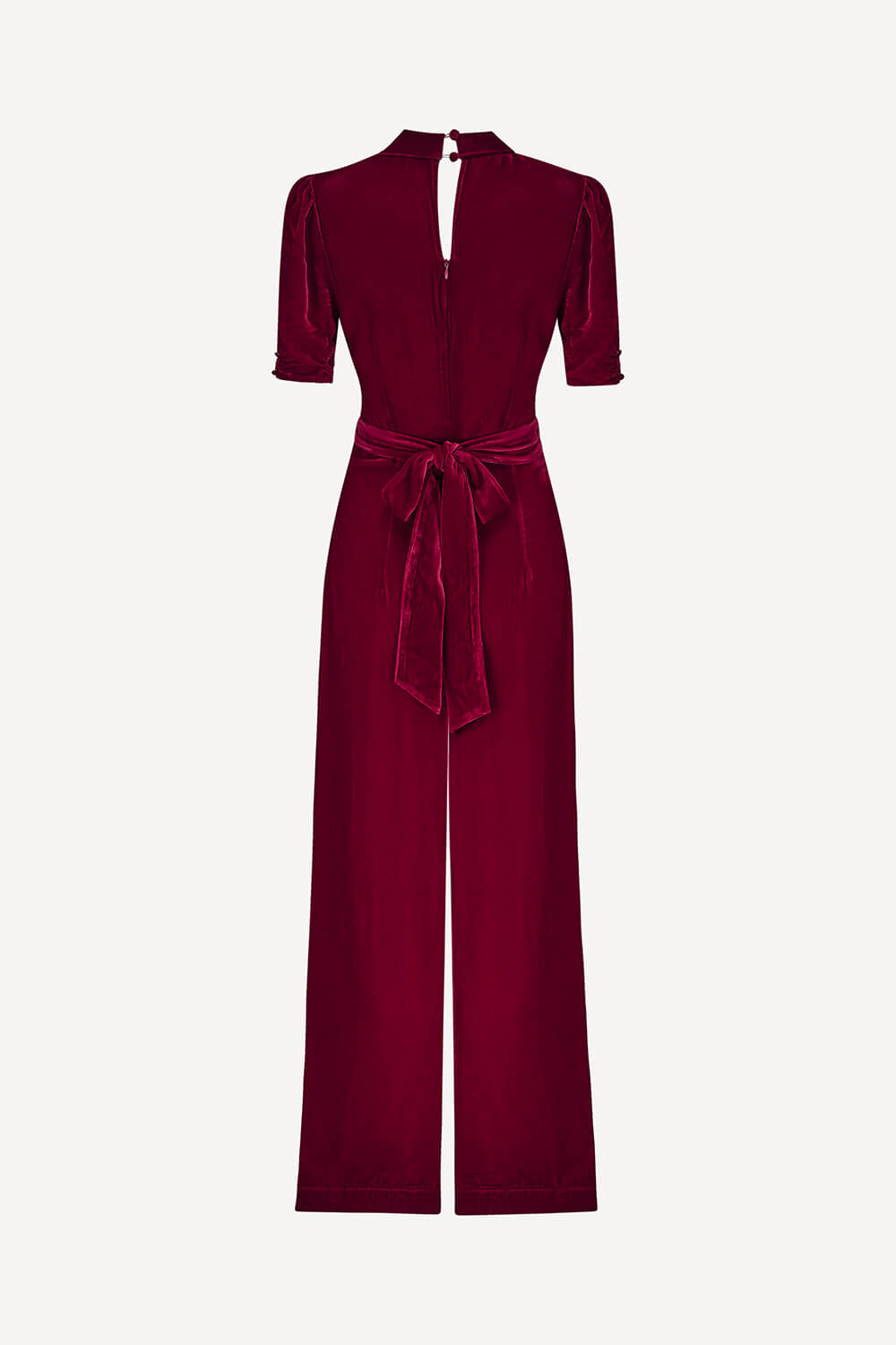 Red jumpsuit with a belt on a white background