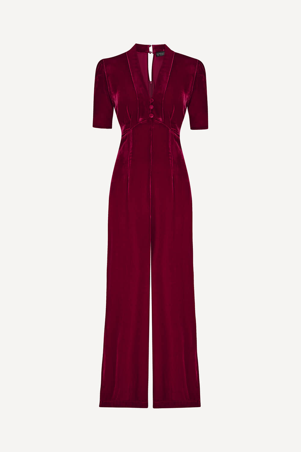 Red velvet jumpsuit on a white background