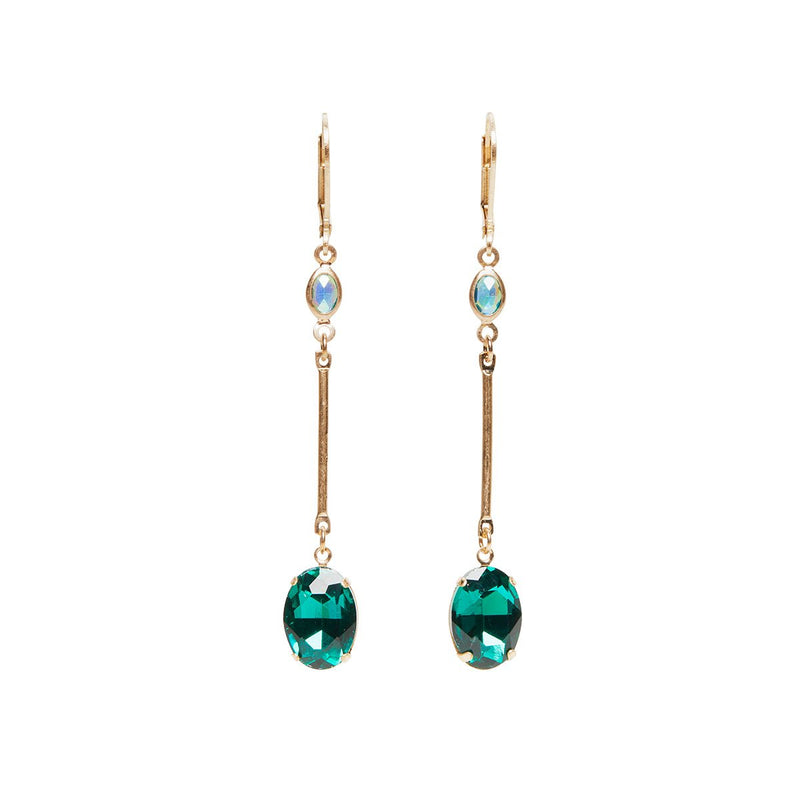 Long drop earrings in emerald green