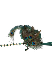 Gatsby peacock feather & green crystal headband
