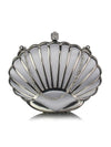 Venus clam shell clutch in silver satin