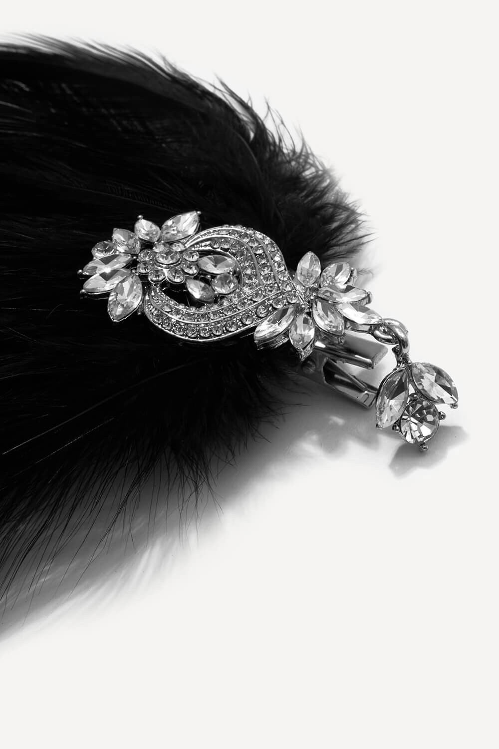 Gatsby crystal drop feather hair clip in black