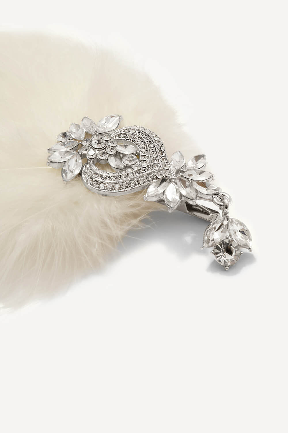 Gatsby crystal drop feather hair clip in ivory