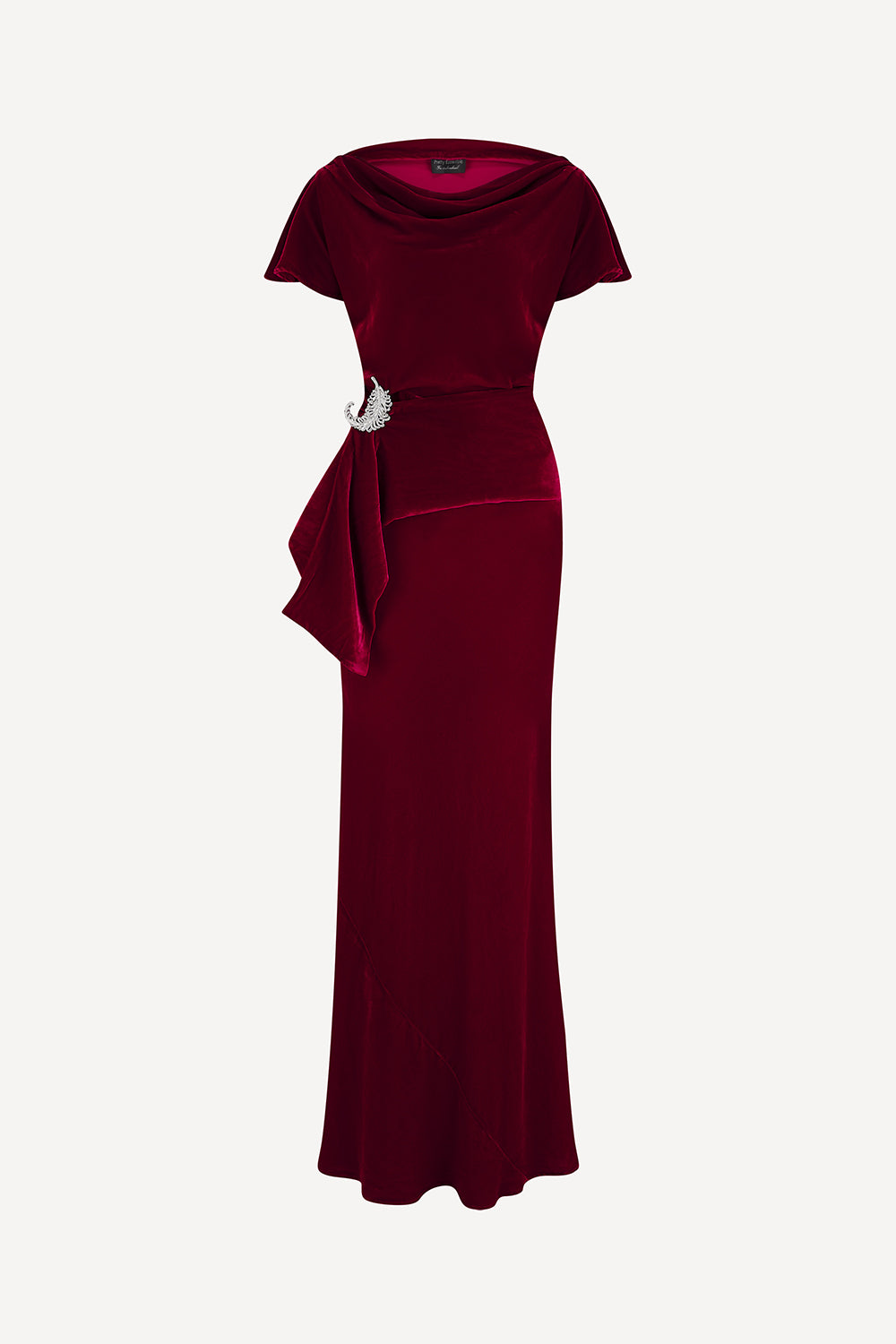Agatha maxi dress in red silk velvet