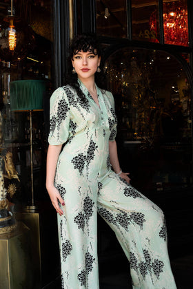 Alana jumpsuit in aqua Wisteria print