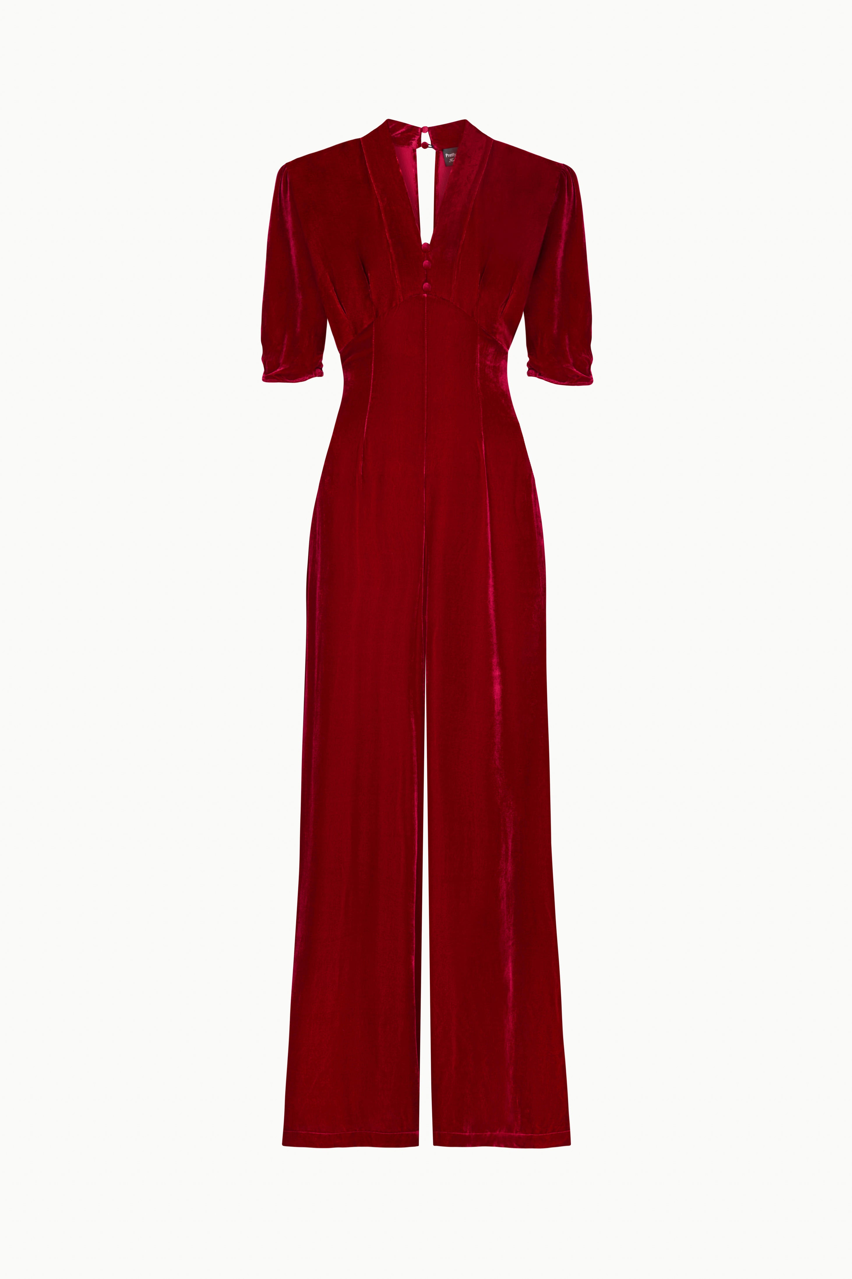 Alana jumpsuit in red silk velvet