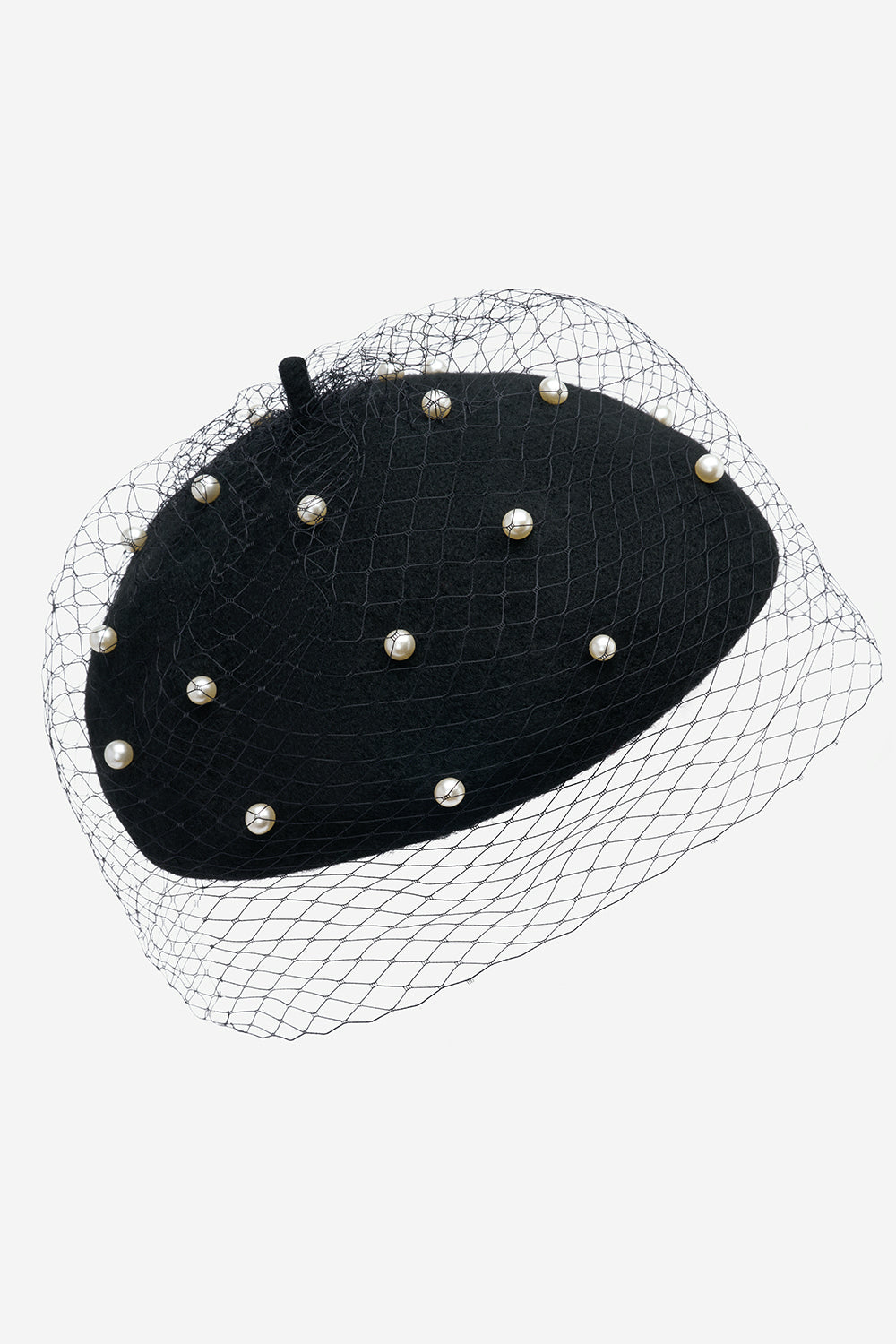 Paris veiled black beret with pearls