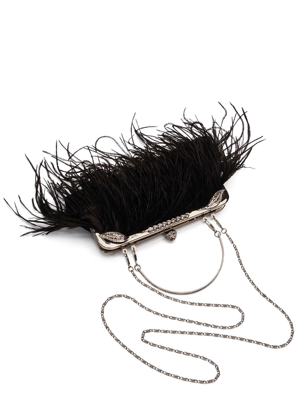 Black feather clutch bag