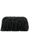 Soft pleated crystal clutch in black