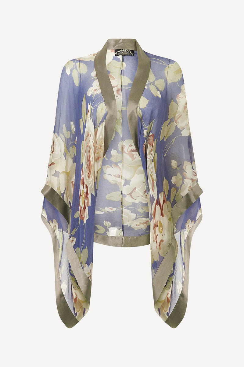Kimono in Bluebell Rose Garden silk georgette