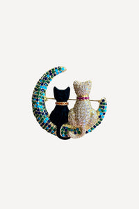 Cats & moon brooch