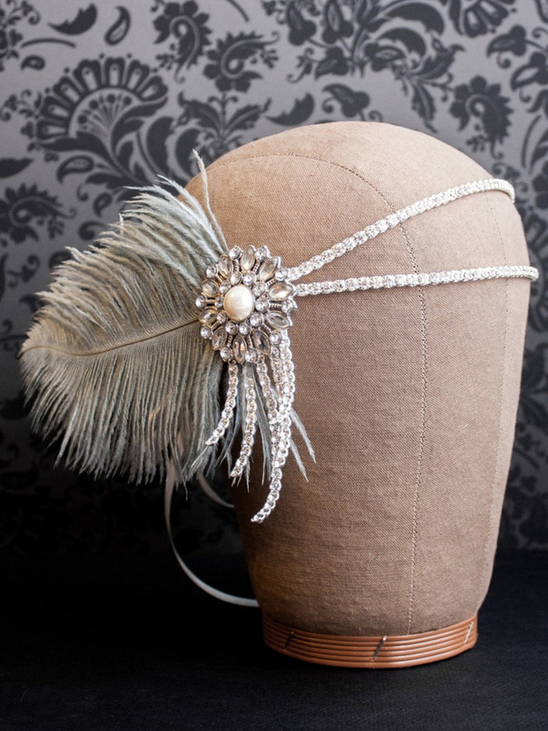 Feather & pearl headband in ivory