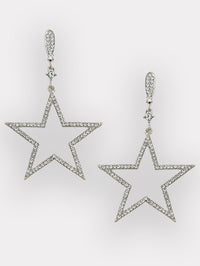 Open star crystal earrings in silver