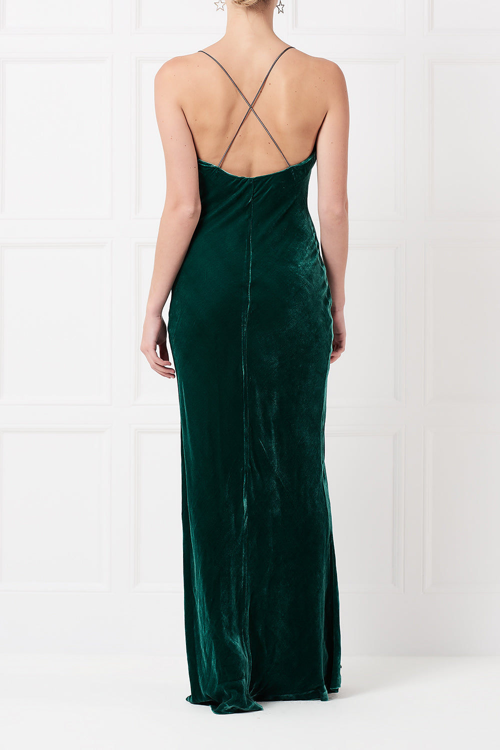 Siren maxi dress in green silk velvet