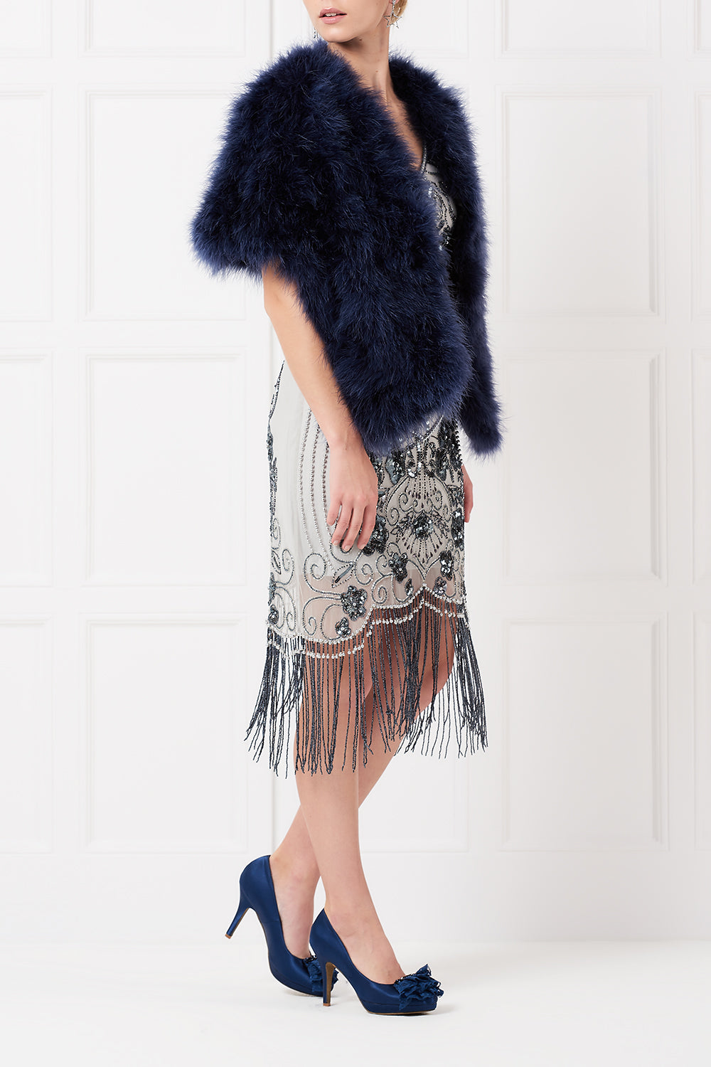 Feather stole in midnight blue