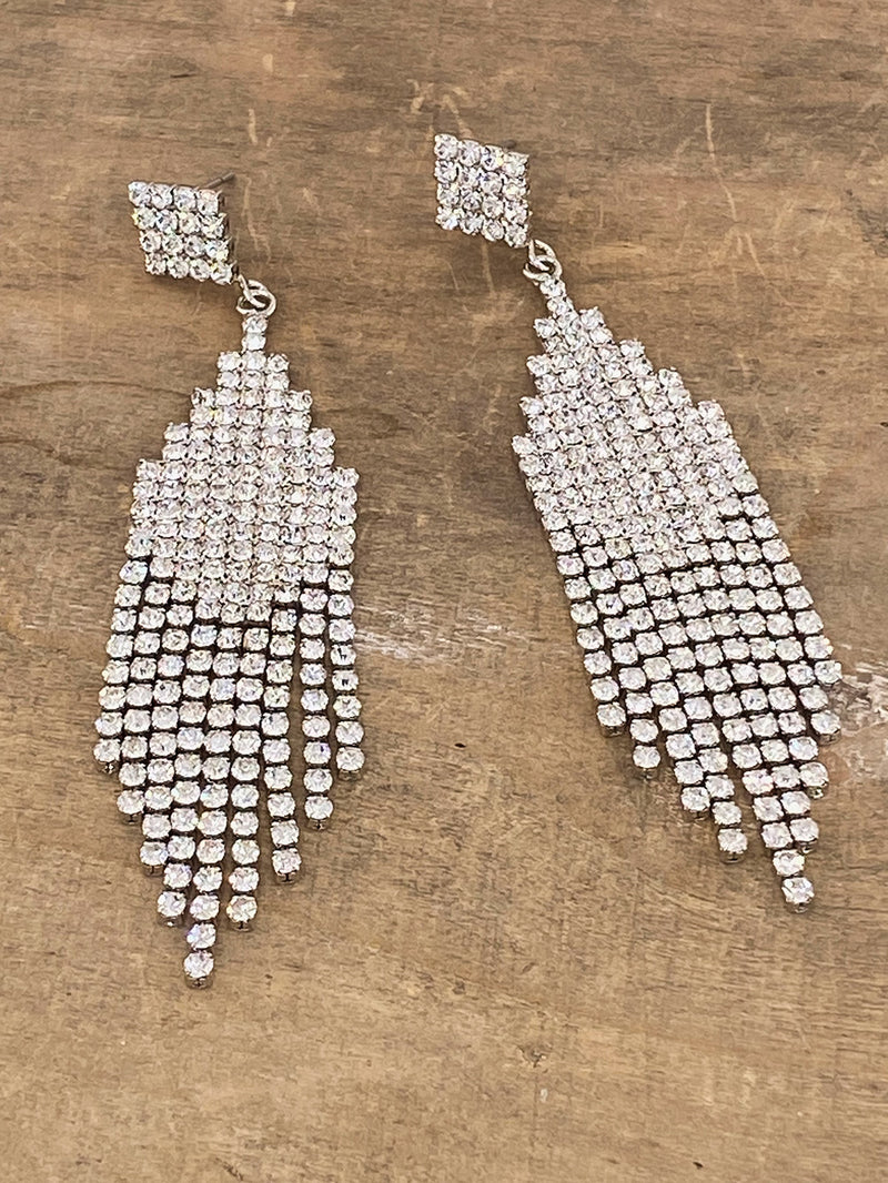 Geometric Deco tassel earrings in silver