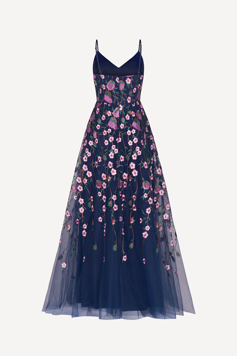 Embroidered tulle gown in navy