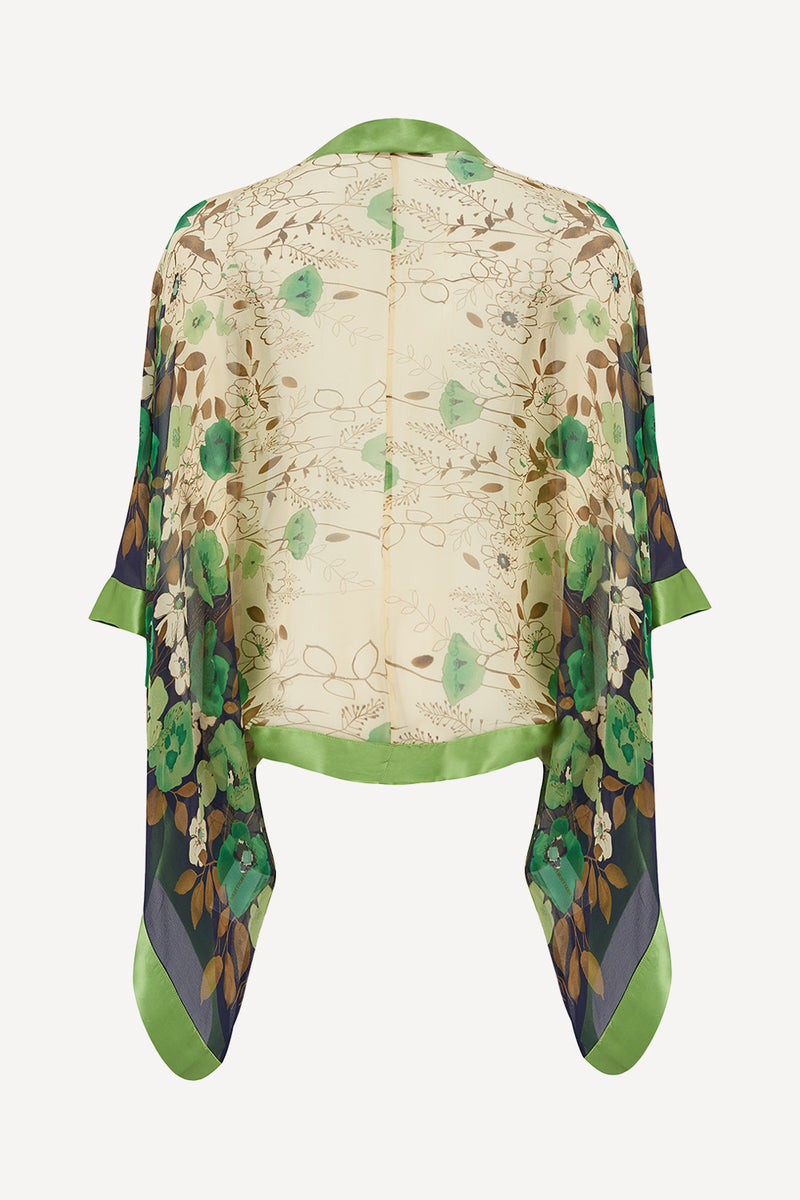 Kimono in fleur print silk georgette