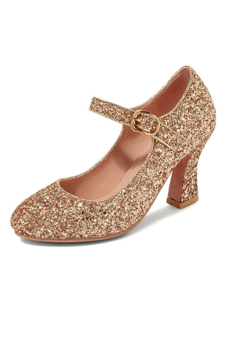 Glitter Mary Jane heels in gold