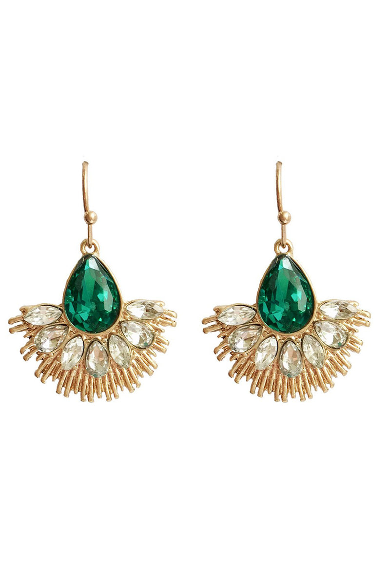 Crystal fan earrings in emerald green