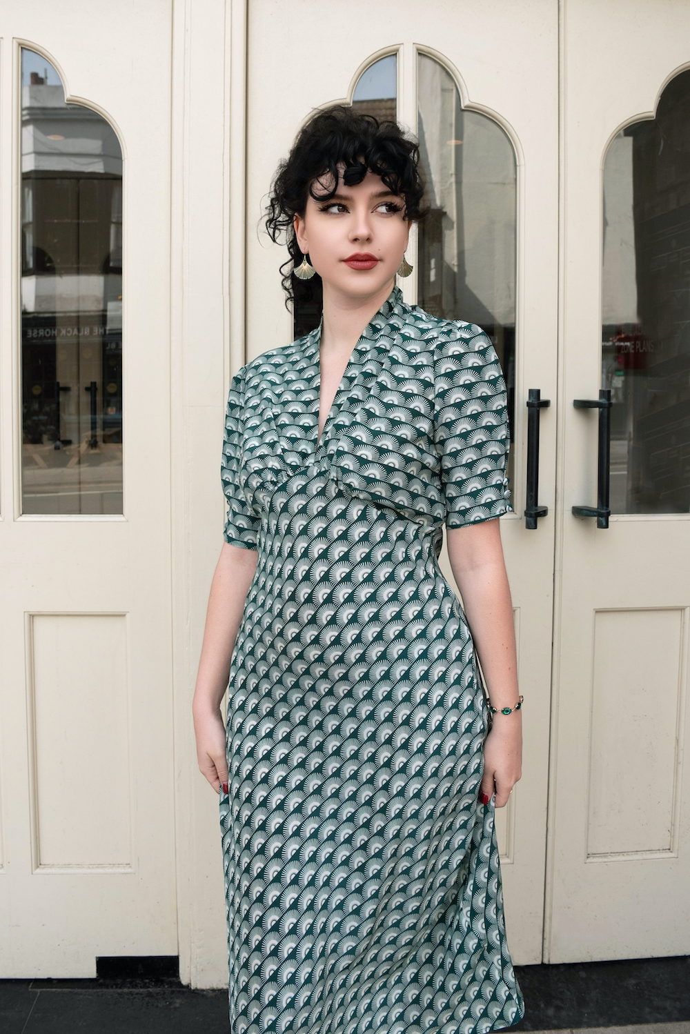 Mabel dress in teal fan print