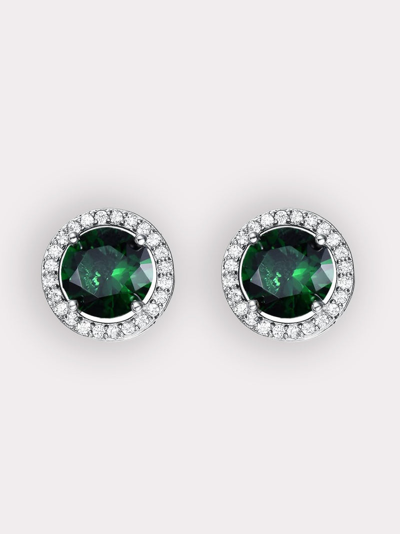 Round halo stud earrings in emerald green