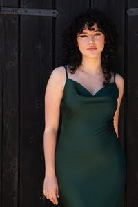 Aurelia green satin slip dress