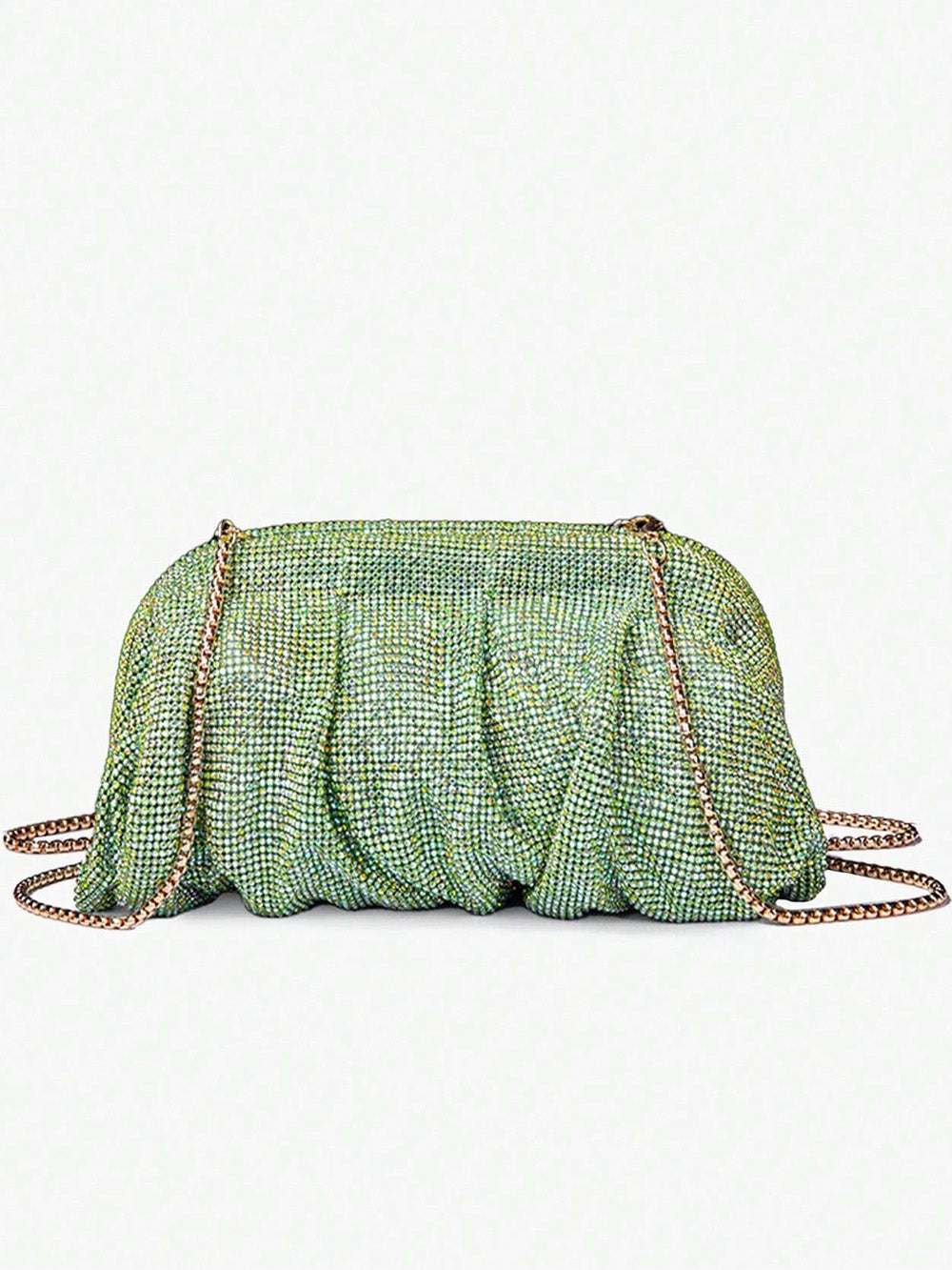 Soft pleated crystal clutch in green