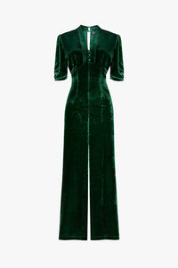 Alana jumpsuit in green silk velvet