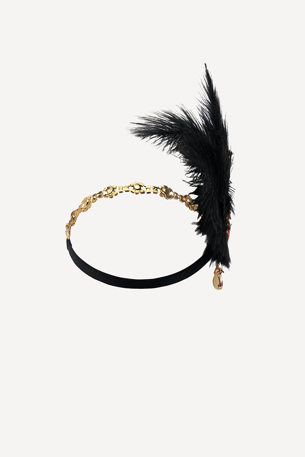 Peacock feather & red crystal headband