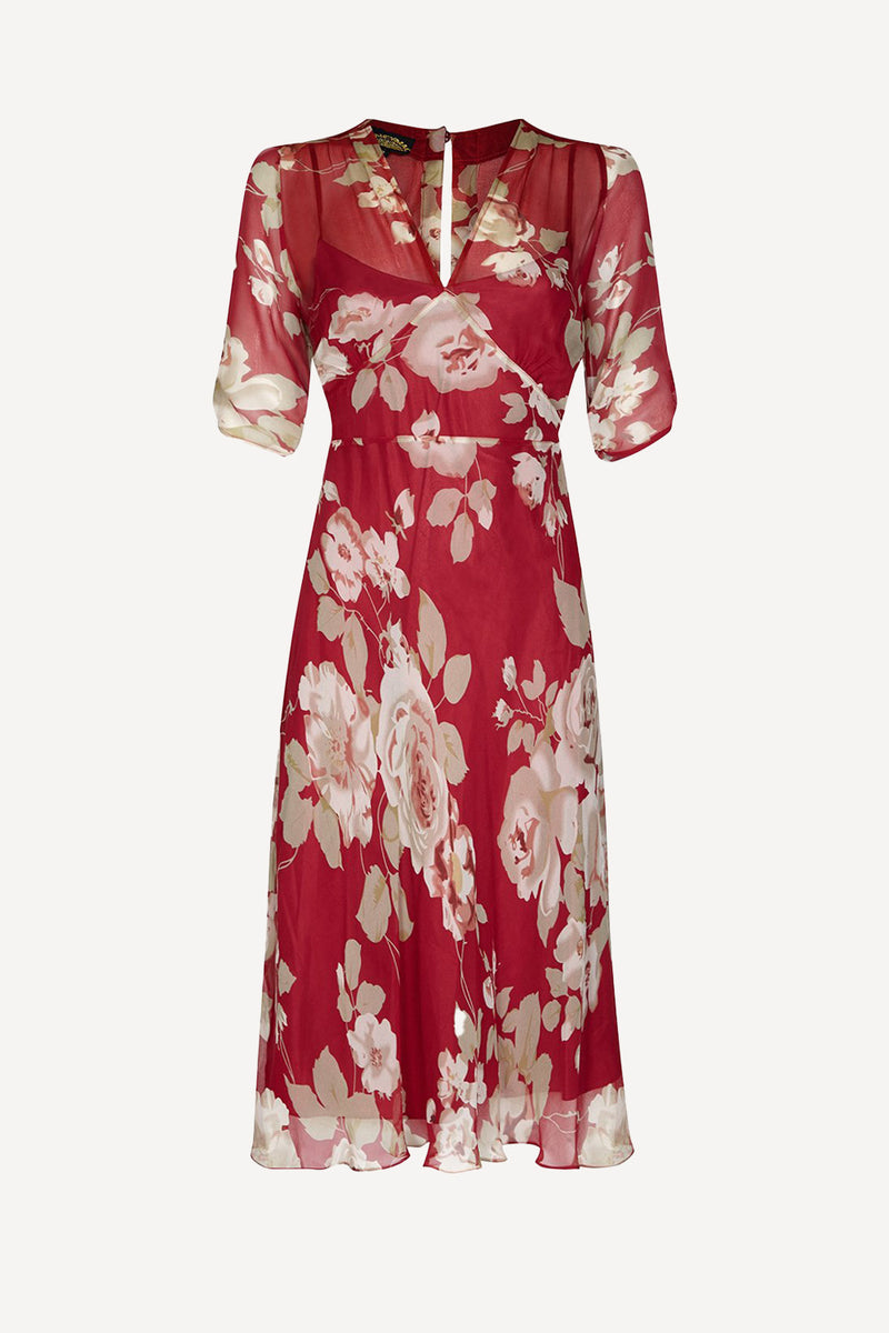 Mae dress in rose garden silk georgette