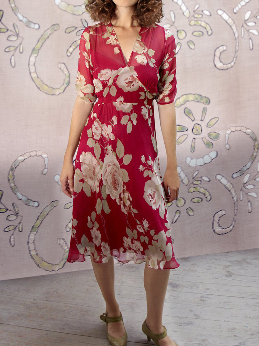 Mae dress in rose garden silk georgette