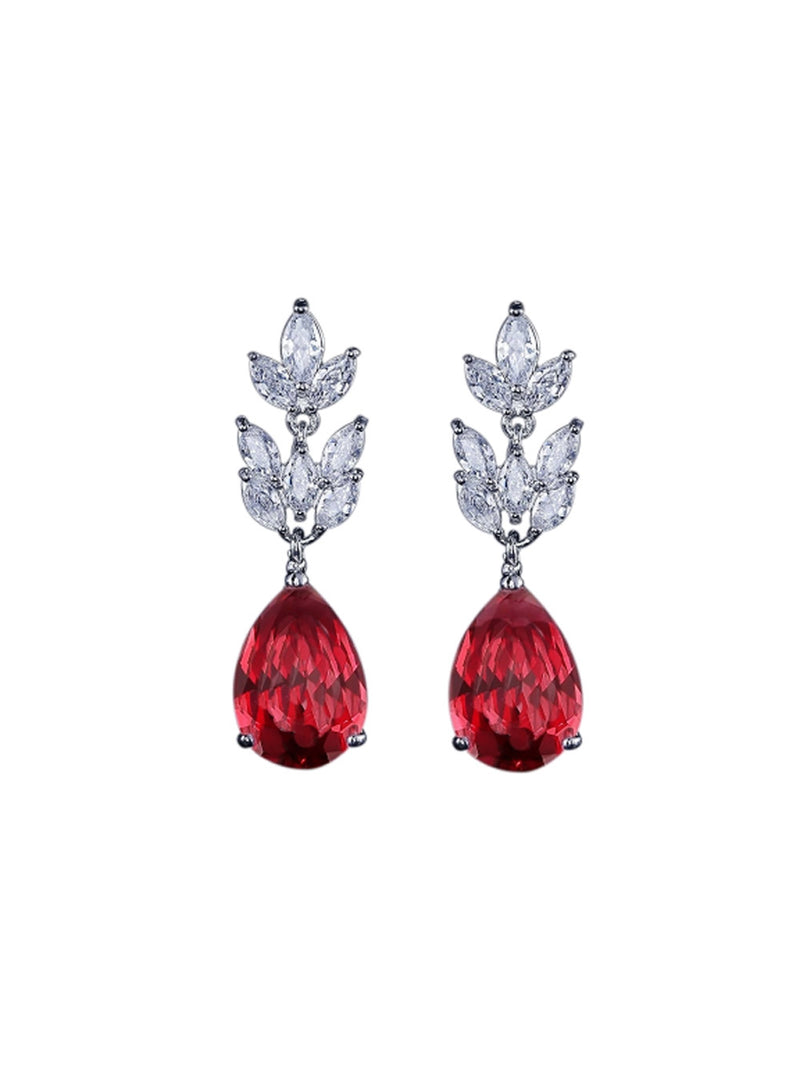 Teardrop cz earrings in crystal & ruby