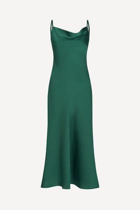 Aurelia green satin slip dress