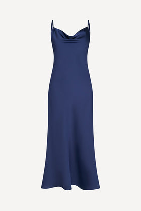 Aurelia navy satin slip dress