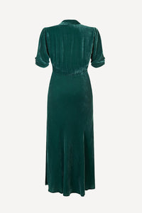Sable dress in emerald green silk velvet