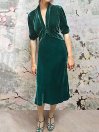 Sable dress in emerald green silk velvet