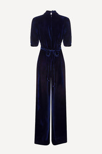 Sable jumpsuit in  midnight blue silk velvet