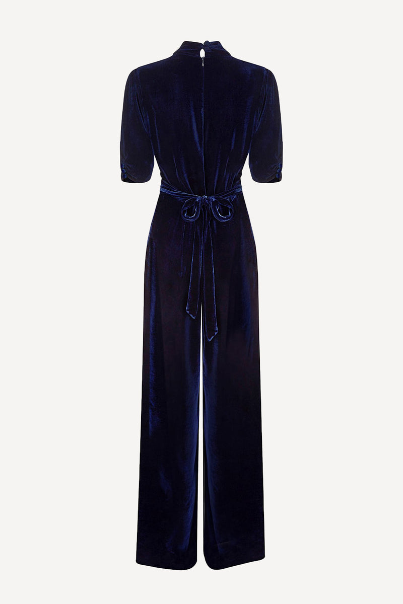 Sable jumpsuit in  midnight blue silk velvet