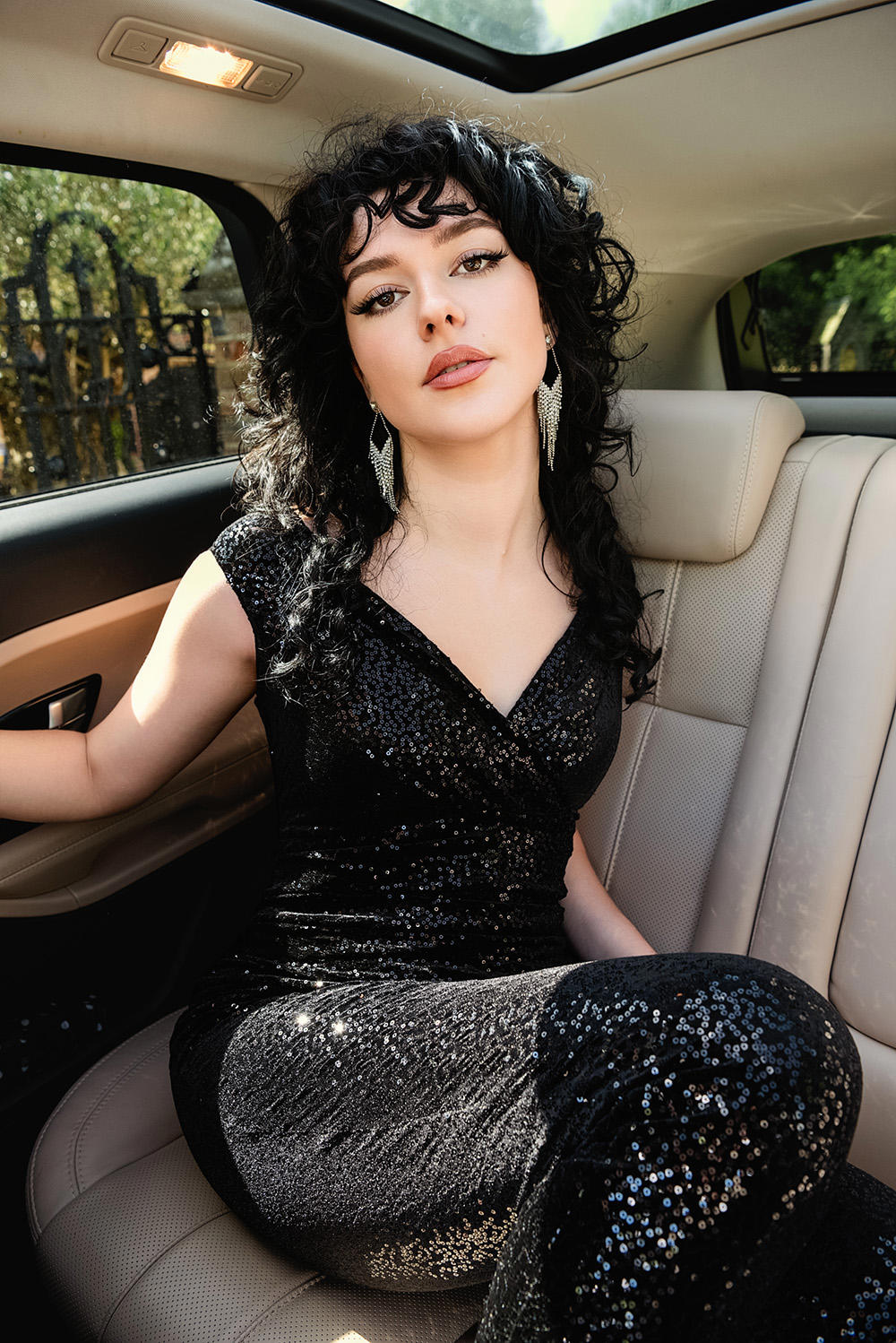 Femme totale sequin jumpsuit in jet black