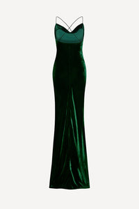 Siren maxi dress in green silk velvet