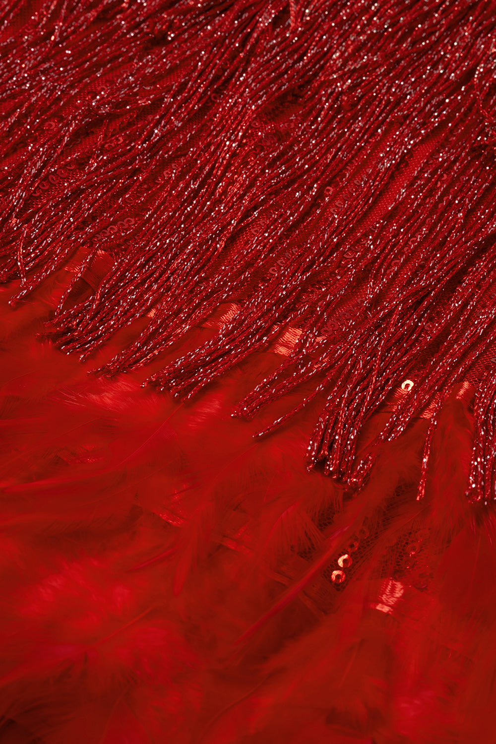 Swift feather tassel dress in fire red