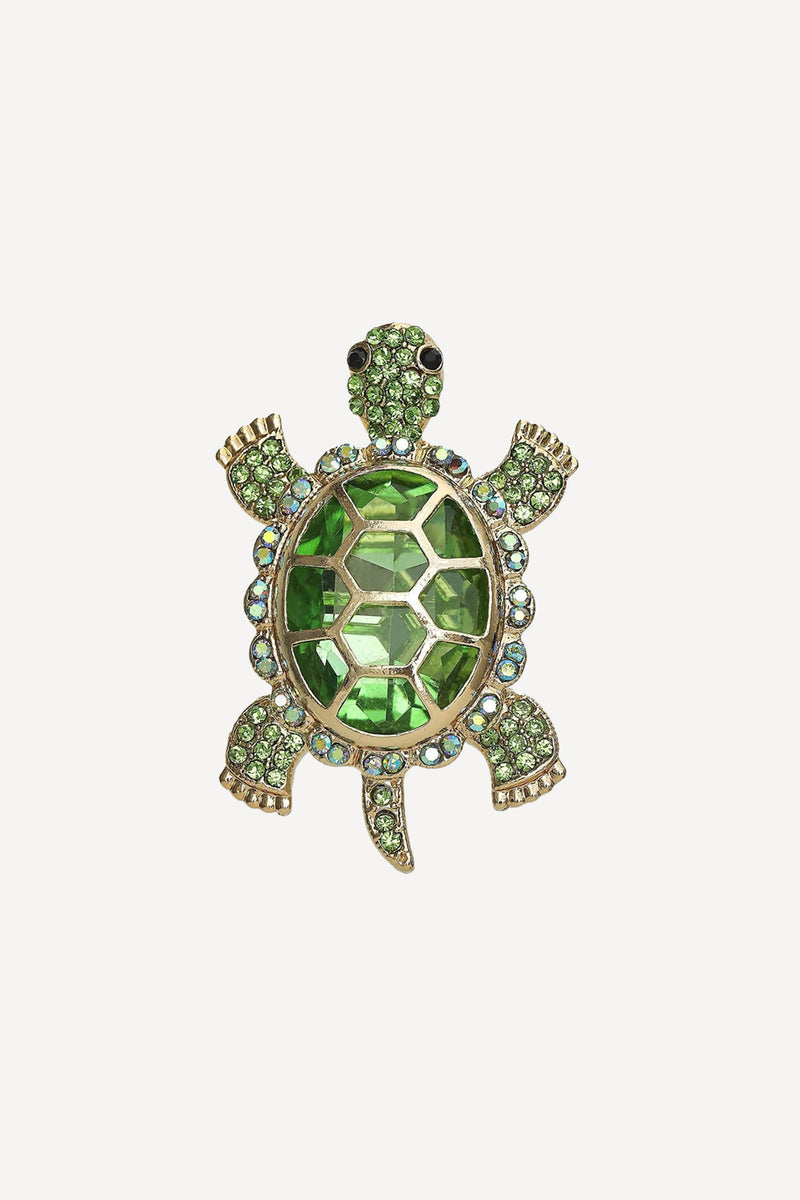 Tortoise brooch in green crystal