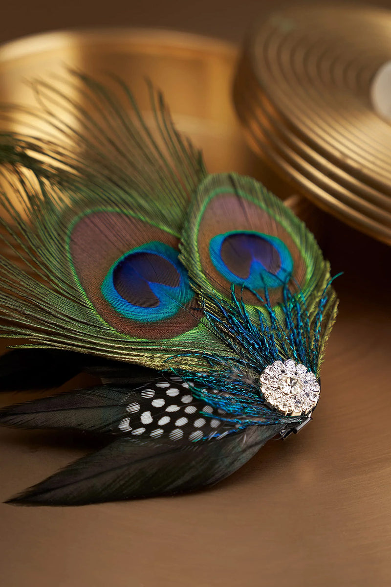 Peacock feather hair clip
