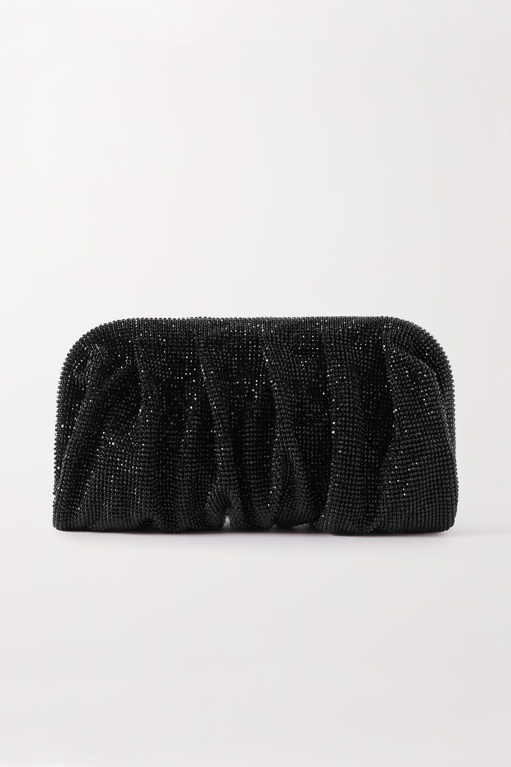 Soft pleated crystal clutch in black