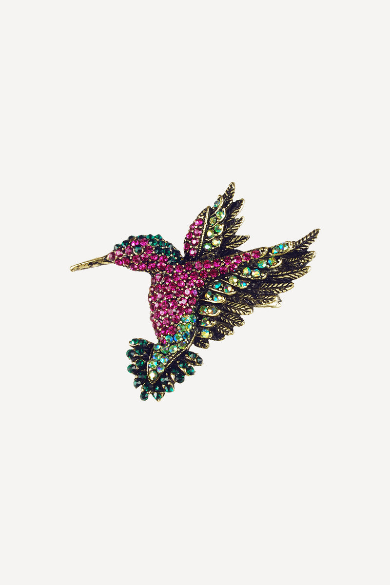 Fuchsia humming bird brooch